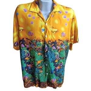 Men's XL Vintage Hawaiian Shirt Rayon Ocean-Themed Dolphins & Fish Print